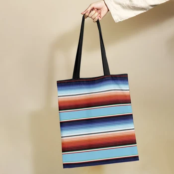 Женская хозяйственная сумка в полоску из мексиканского одеяла Yikeluo, пригодная для вторичной переработки, Большая вместительная сумка для студенческих учебников, повседневная сумка через плечо, сумка-тоут