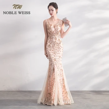 Элегантное вечернее платье NOBLE WEISS с V-образным вырезом, платья для выпускного вечера в стиле русалки, вечернее платье с пайетками, платье для выпускного вечера, бесплатная доставка