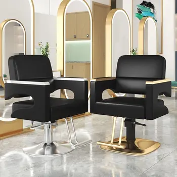 Специальное парикмахерское кресло 2023 Новый Вращающийся на 360 ° Большой Рабочий кресельный подъемник Салонное кресло для стрижки волос Легкое Роскошное кресло из черного золота