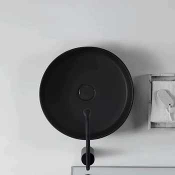 Креативный Матовый Черный стол для мытья рук в скандинавском стиле, Керамический умывальник небольшого размера, Одинарный умывальник на балконе, круглый умывальник