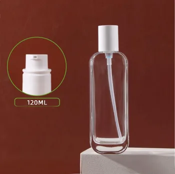 120 мл прозрачная стеклянная бутылка белый черный насос сыворотка / лосьон / эмульсия / основа/ эссенция туалетный тоник косметическая упаковка для ухода за кожей