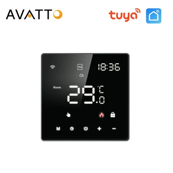 Умный термостат AVATTO Tuya WiFi, светодиодный дисплей, сенсорный экран для электрического нагрева воды/газового котла, пульт дистанционного управления температурой