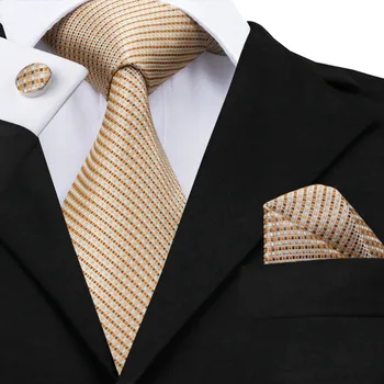 SN-688, Оранжевый, Хаки, полосатый галстук, Носовой платок, Запонки, Наборы мужских 100% шелковых галстуков для мужчин, Официальная свадьба Жениха