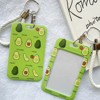 Симпатичный ремешок с рисунком авокадо, держатель для удостоверения личности с веревочным шнурком, крышка для удостоверения личности, Зеленая сумка, Брелок для ключей, Подвеска