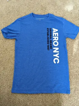 Мужская футболка Aeropostale среднего синего цвета с коротким рукавом, повседневная хлопковая повседневная одежда