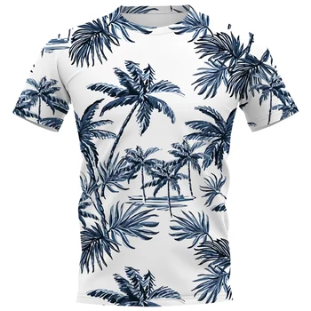 Мужская футболка HX Fashion, Гавайская Полинезия, Черно-белая кокосовая пальма, Футболки с 3D-принтом, Повседневные пуловеры, Топы, мужская одежда