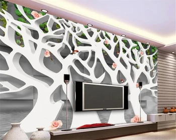 Beibehang Пользовательские обои 3d белое абстрактное дерево красная роза квадраты ТВ фон настенные фрески обои для стены 3 d papier peint