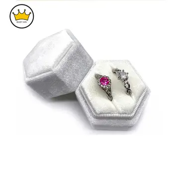 Бархатная шкатулка для драгоценностей квадратной формы с шестиугольником, коробка для хранения двойного кольца, дисплей обручального кольца для женщин, упаковка подарочных серег