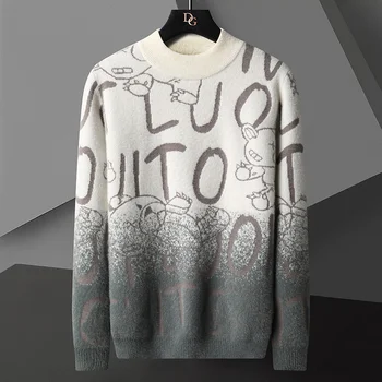 Новый высококачественный брендовый дизайнерский свитер из норковой шерсти осенне-зимней моды, корейский вязаный пуловер, утолщенная мужская одежда