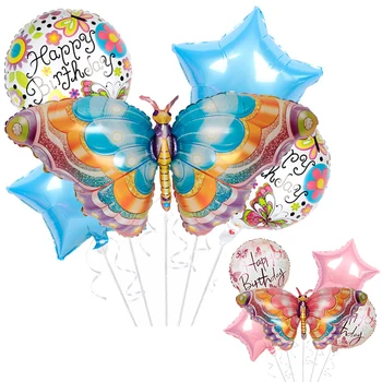 5 шт. Воздушный шар из фольги с бабочкой, Гелиевые шары, украшения для вечеринки с Днем рождения, Детский душ для мальчиков и девочек, Принадлежности для детского душа