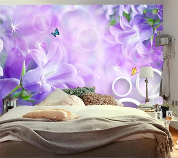 Пользовательские обои фантазия сиреневый цветок 3D круг бабочка отражение фреска гостиная спальня фон настенное украшение обои