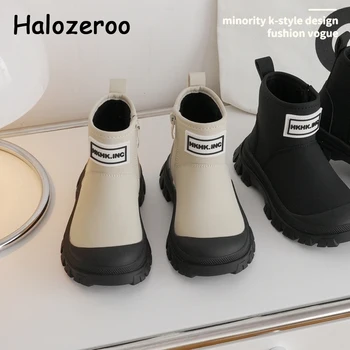 Зимние новые детские модные ботинки, кожаная брендовая обувь для маленьких девочек, черные ботинки 