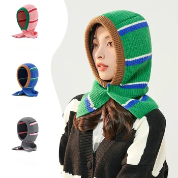 Модная теплая вязаная шапка-балаклава, женский зимний шарф, пуловер, кепка, женский открытый воротник, глушитель, новая шапка для женщин