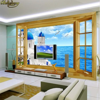 beibehang 3D HD красивые обои в рулонах Papel de parede вид из окна узор фрески стерео 3D любовь море фреска обои