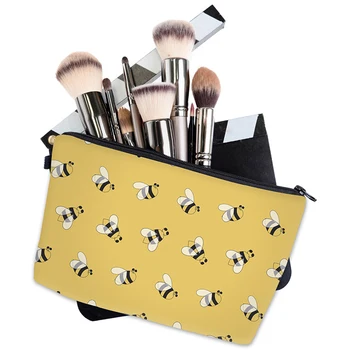 Косметичка с изображением мультяшных животных, Пчелы, насекомых, женские сумки для хранения на молнии, дорожная сумка для туалетных принадлежностей, сумка-органайзер для губной помады