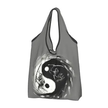 Модная сумка для покупок Good And Ghost, портативная сумка для покупок Yin Yang Japan Samurai, наплечная сумка для покупок