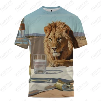 Мужская Уличная футболка в стиле Ретро, Высококачественная Мужская футболка большого размера с 3D рисунком Льва, футболка На каждый день, Универсальный мужской топ