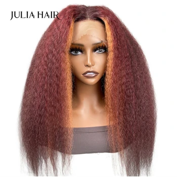 Julia Hair Красочный Парик Фронта Шнурка Оранжевый Бордово-Красный Многоцветный Кудрявый Прямой Парик Из Человеческих Волос Цветной Плотностью 200% Детские Волосы