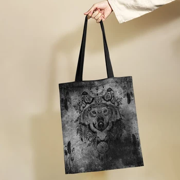 Женская вместительная экологичная сумка для покупок Yikeluo Tribal Wolf Totem Wolf, складная многоразовая сумка через плечо для пригородных поездок, Сумочка