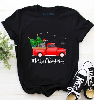 Женские футболки Merry Christmas Tree Car, футболки с изображением собаки, модные топы с круглым вырезом, Винтажная хлопковая одежда в стиле ретро