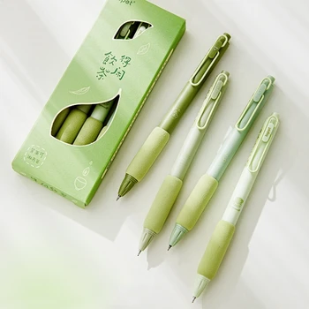 4 шт./компл. Шариковая ручка с зеленым чаем 0,5 мм, гелевая ручка с черными чернилами, мягкий держатель для письма, Офисный школьный стационарный