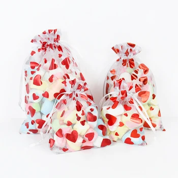 20шт Сердце Прозрачный тюлевый пакет для конфет Упаковка для закусок Печенье Подарочный пакет на День рождения Свадьбу Вечеринку День Святого Валентина