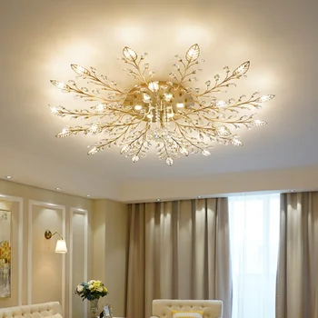 Потолочный светильник с хрустальными листьями, блеск для гостиной, спальни, кухни, внутреннего освещения, светодиодный светильник, потолочный светильник