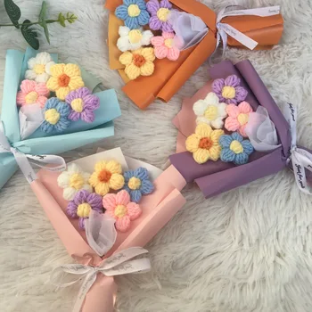 Мини-букет цветов, креативное шерстяное вязаное готовое изделие ручной работы, сохраненный свежий цветок, подарок девушке на выпускной, день рождения