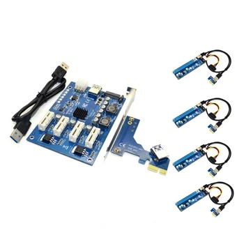 PCI-E X1to4pci-E X16 Комплект Расширения 1To4 Порт PCI Express Коммутатор Мультипликатор Концентратор 4Pin USB Riser Card Для Майнинга BTC Miner
