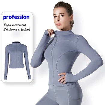 Женская легкая спортивная куртка для бега на молнии, приталенная спортивная одежда для занятий фитнесом и йогой с отверстиями для большого пальца