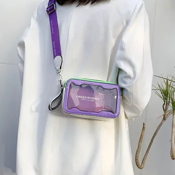 Корейская милая Прозрачная желейная Женская дизайнерская сумка на плечо с клапаном из прозрачного ПВХ ярких цветов с широким ремешком через плечо, сумка-мессенджер через плечо
