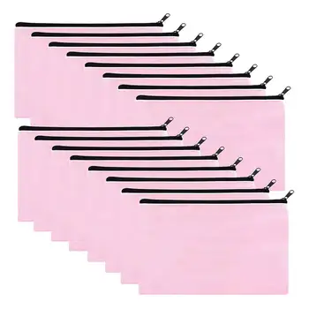 Розовая холщовая косметичка из 16 упаковок, объемные косметички с многоцветной застежкой-молнией, холщовый пенал на молнии, сделай сам
