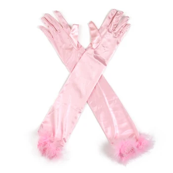 Атласные розовые перчатки с перьями 1920-х годов, женские летние перчатки длиной 52 см, Винтажный макияж для чаепития