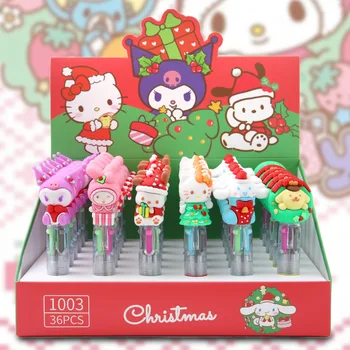Sanrio Christmas 24/36шт 4-цветная Коробка Шариковых Ручек Girl Heart Студенты Возьмутся За Руки, Чтобы Купить Ручку Для Рождественских Подарков