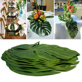 Продвижение по службе! Искусственные тропические пальмовые листья, украшение для вечеринки в джунглях, летнее Гавайское свадебное украшение для домашнего стола