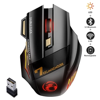 Беспроводная мышь Bluetooth, беспроводная мышь для геймеров, перезаряжаемая игровая мышь, USB Компьютерные мыши с подсветкой RGB, Бесшумный ПК, эргономичный Mause