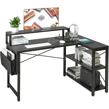 Подставка для ноутбука Письменный стол для домашнего офиса L Образный стол с полками для хранения Черная мебель для геймерских кресел без груза
