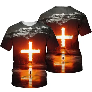 2023 Новая винтажная футболка с 3D-принтом God Bless Jesus Christ Для мужчин, мужская летняя футболка Оверсайз Camiseta с коротким рукавом