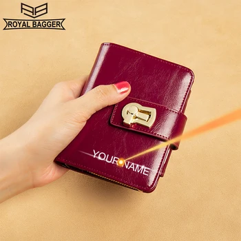 Royal Bagger RFID Block Zipper Короткий кошелек для женщин, держатель для карт, Маленький кошелек для монет из натуральной коровьей кожи, Модный Винтаж 8017 г.