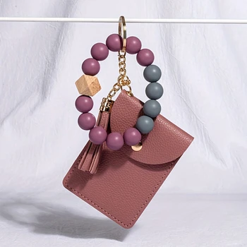 Новая модная сумка для визиток, милая простая женская сумочка с силиконовым браслетом из бисера, несколькими отделениями для карт, держатель для карт, однотонный кошелек