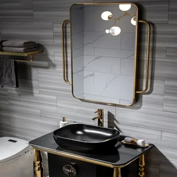 Светлый роскошный шиферный шкаф для ванной комнаты с комбинированным полом из нержавеющей стали