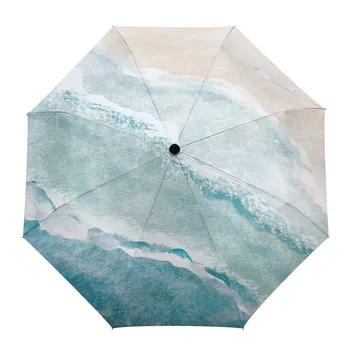 Морской Пляж Постепенного Синего Цвета цвета Хаки Автоматический Восьмикостный Складной Зонт От Дождя Защита От Ветра и дождя На открытом воздухе Bumbershoot
