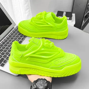 2023 Зеленая Мужская Вулканизированная Обувь, Модные Летние Брендовые Дизайнерские Повседневные Кроссовки на шнуровке, Кожаные туфли на плоской подошве, Zapatillas Hombre
