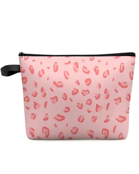 Розовая Леопардовая косметичка, сумка для путешествий, женские косметички, органайзер для туалета, пенал для хранения детей, Пенал для карандашей