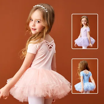 Элегантное балетное платье для девочек USHINE, танцевальная одежда с коротким рукавом, спортивная юбка, трико для занятий гимнастикой для малышей, танцевальные купальники