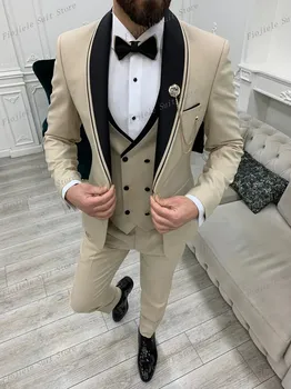 Новый мужской деловой костюм, Смокинги Жениха, Свадебная вечеринка, официальный повод, комплект из 3 предметов, куртка, жилет, Брюки