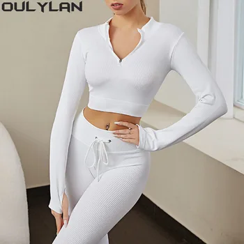 Костюм для йоги Oulylan Женская спортивная одежда для фитнеса, одежда для бега, высокая талия, плотная молния, Дышащая, быстросохнущая одежда