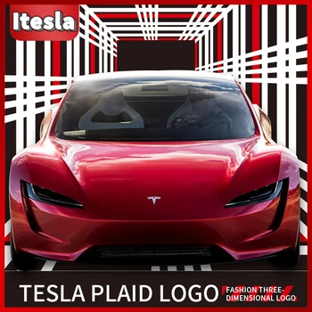 Клетчатый Логотип Автомобильная Наклейка Аксессуары 2023 Наклейки Хвостовая Бирка Сетка Автомобиля Металлическая Буква Хвостовая Бирка Наклейка 2022 Для Tesla Модель 3 Y S X 
