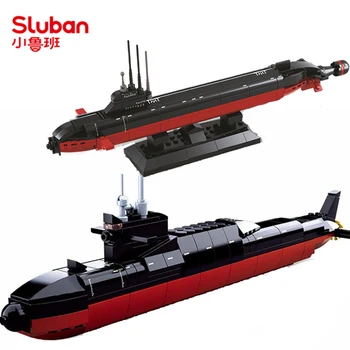 2023 SLUBAN Вторая мировая война Китайские военные 094 Стратегическая атомная подводная лодка Линкор Строительные Блоки Наборы моделей кораблей Детские игрушки