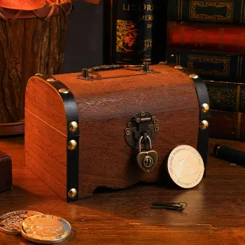 Винтажная коробка для хранения сокровищ VORCOOL, органайзер-копилка, Деревянный сундук с сокровищами, Декоративный деревянный сундук для хранения с Леди Баг